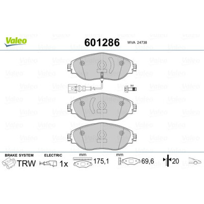 Kit pastiglie freno, Freno a disco VALEO 601286
