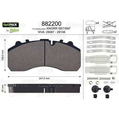 Kit pastiglie freno, Freno a disco VALEO 882200