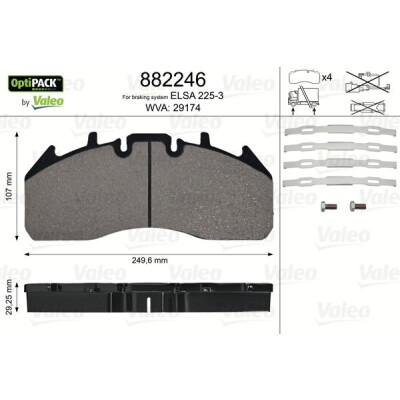 Kit pastiglie freno, Freno a disco VALEO 882246