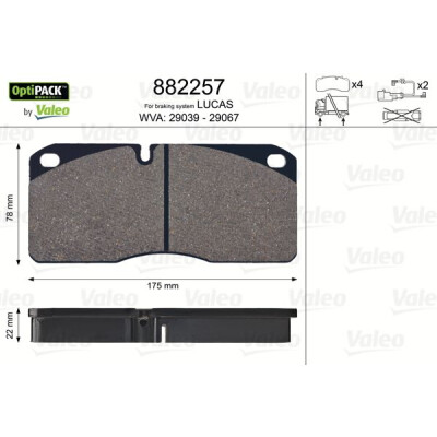 Kit pastiglie freno, Freno a disco VALEO 882257