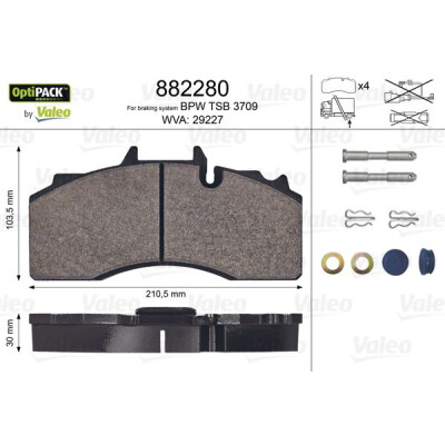 Kit pastiglie freno, Freno a disco VALEO 882280
