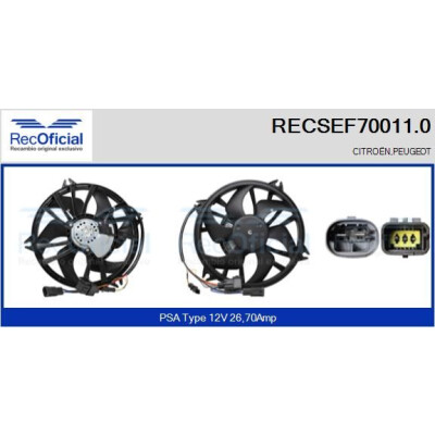 Motore elettrico, ventola del radiatore RECOFICIAL RECSEF70011.0