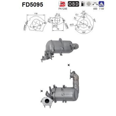 Filtro antiparticolato/fuliggine, sistema di scarico AS FD5095