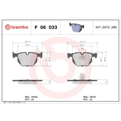 Kit pastiglie freno, Freno a disco BREMBO P 06 033X