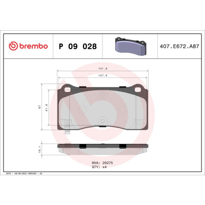Kit pastiglie freno, Freno a disco BREMBO P 09 028