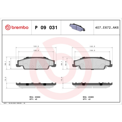 Kit pastiglie freno, Freno a disco BREMBO P 09 031