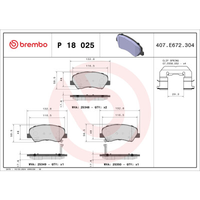 Kit pastiglie freno, Freno a disco BREMBO P 18 025X
