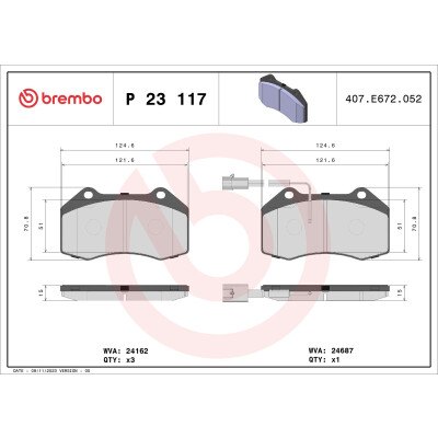 Kit pastiglie freno, Freno a disco BREMBO P 23 117X