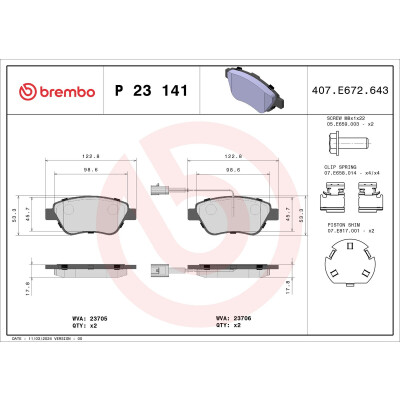 Kit pastiglie freno, Freno a disco BREMBO P 23 141X