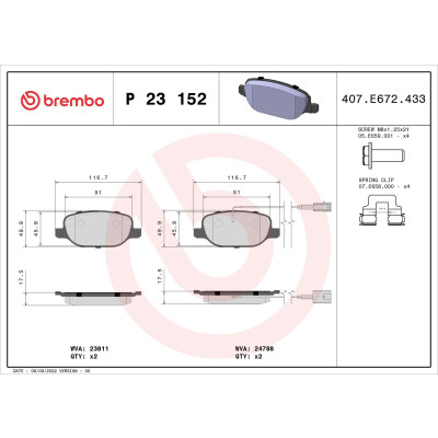 Kit pastiglie freno, Freno a disco BREMBO P 23 152X