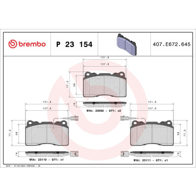 Kit pastiglie freno, Freno a disco BREMBO P 23 154X