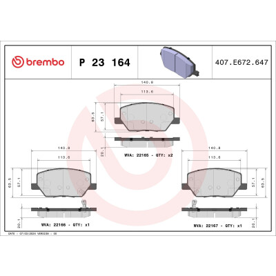 Kit pastiglie freno, Freno a disco BREMBO P 23 164X