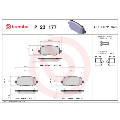 Kit pastiglie freno, Freno a disco BREMBO P 23 177X
