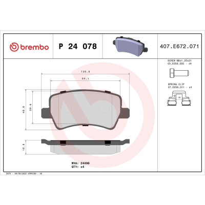 Kit pastiglie freno, Freno a disco BREMBO P 24 078X