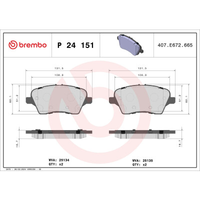 Kit pastiglie freno, Freno a disco BREMBO P 24 151X