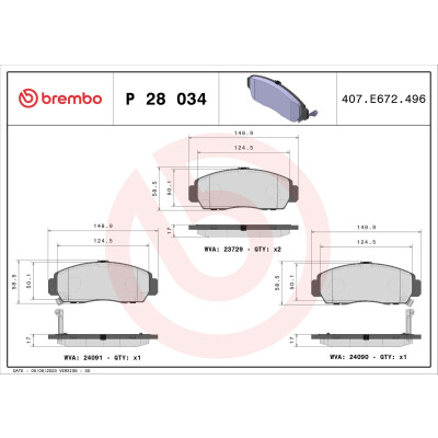 Kit pastiglie freno, Freno a disco BREMBO P 28 034X