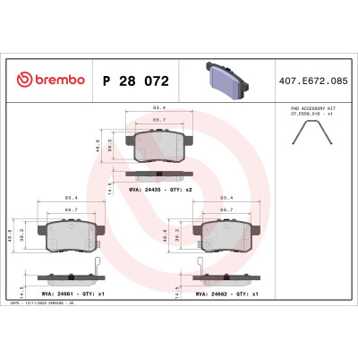 Kit pastiglie freno, Freno a disco BREMBO P 28 072X