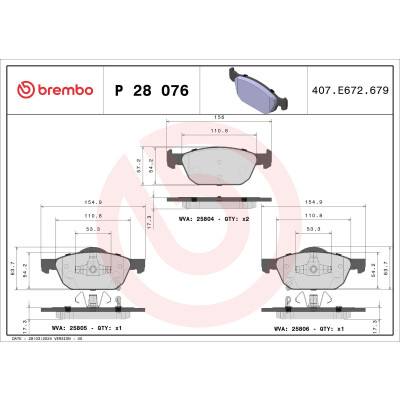 Kit pastiglie freno, Freno a disco BREMBO P 28 076X