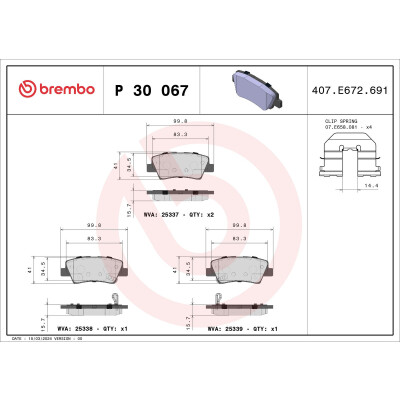 Kit pastiglie freno, Freno a disco BREMBO P 30 067X
