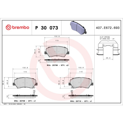Kit pastiglie freno, Freno a disco BREMBO P 30 073X