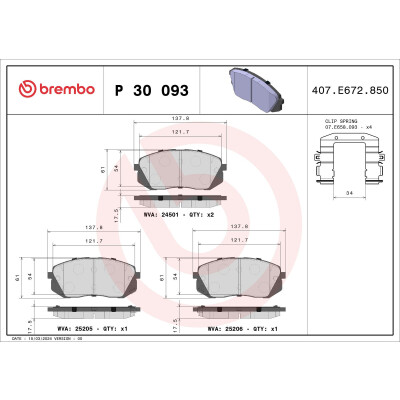 Kit pastiglie freno, Freno a disco BREMBO P 30 093X