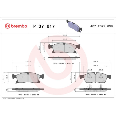 Kit pastiglie freno, Freno a disco BREMBO P 37 017X