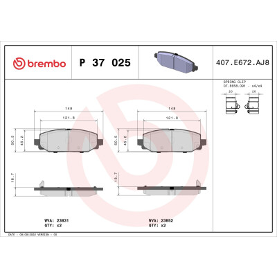 Kit pastiglie freno, Freno a disco BREMBO P 37 025