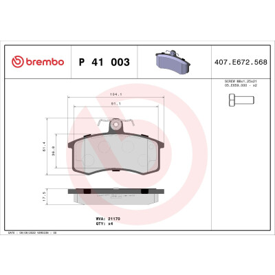 Kit pastiglie freno, Freno a disco BREMBO P 41 003X