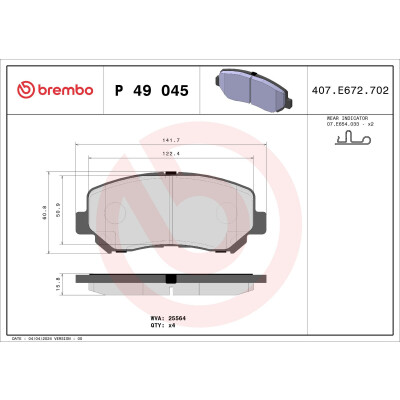 Kit pastiglie freno, Freno a disco BREMBO P 49 045X