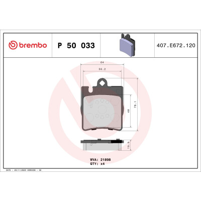 Kit pastiglie freno, Freno a disco BREMBO P 50 033X