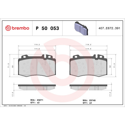 Kit pastiglie freno, Freno a disco BREMBO P 50 053X