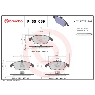 Kit pastiglie freno, Freno a disco BREMBO P 50 069X