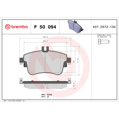 Kit pastiglie freno, Freno a disco BREMBO P 50 094X