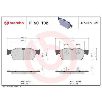 Kit pastiglie freno, Freno a disco BREMBO P 50 102X
