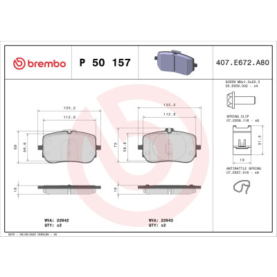 Kit pastiglie freno, Freno a disco BREMBO P 50 157