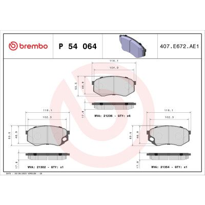 Kit pastiglie freno, Freno a disco BREMBO P 54 064