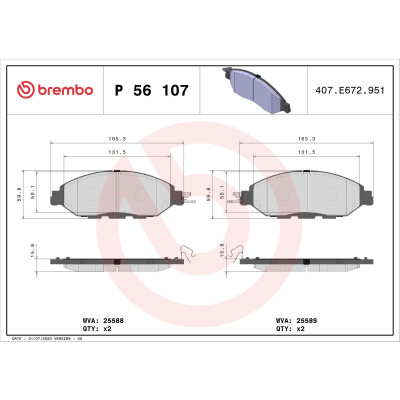 Kit pastiglie freno, Freno a disco BREMBO P 56 107