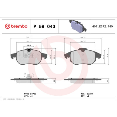 Kit pastiglie freno, Freno a disco BREMBO P 59 043X