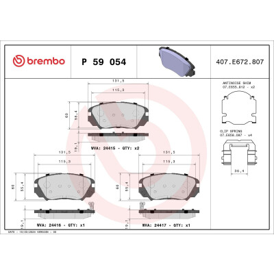 Kit pastiglie freno, Freno a disco BREMBO P 59 054X