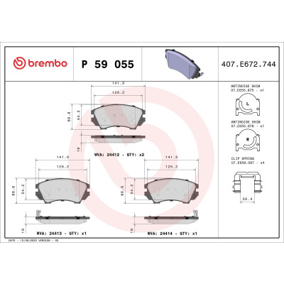 Kit pastiglie freno, Freno a disco BREMBO P 59 055X