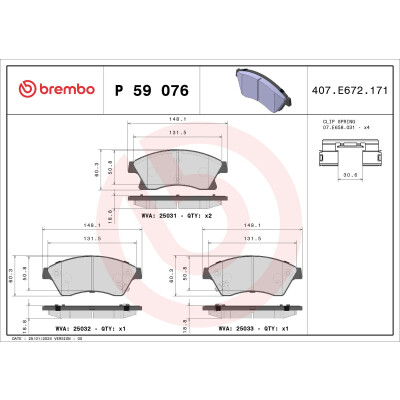 Kit pastiglie freno, Freno a disco BREMBO P 59 076X