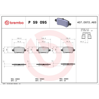Kit pastiglie freno, Freno a disco BREMBO P 59 095