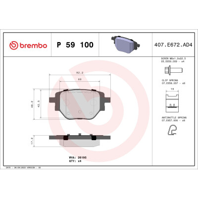 Kit pastiglie freno, Freno a disco BREMBO P 59 100