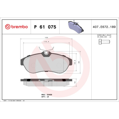 Kit pastiglie freno, Freno a disco BREMBO P 61 075X