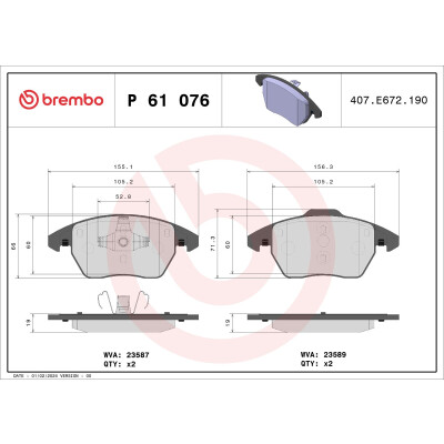 Kit pastiglie freno, Freno a disco BREMBO P 61 076X