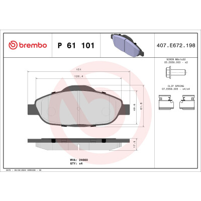 Kit pastiglie freno, Freno a disco BREMBO P 61 101X