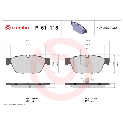 Kit pastiglie freno, Freno a disco BREMBO P 61 115X