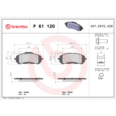 Kit pastiglie freno, Freno a disco BREMBO P 61 120X