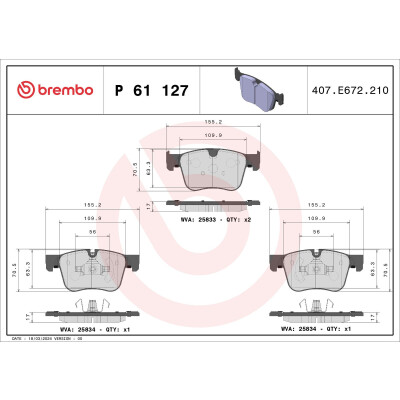 Kit pastiglie freno, Freno a disco BREMBO P 61 127X
