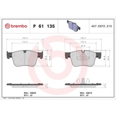 Kit pastiglie freno, Freno a disco BREMBO P 61 135X